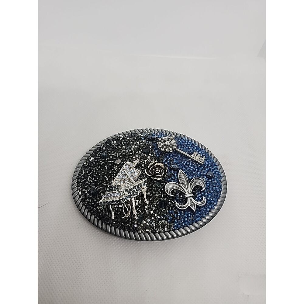 Beaded Rhinestone Ladies Belt Buckle 4" Sparkly fluer de lis